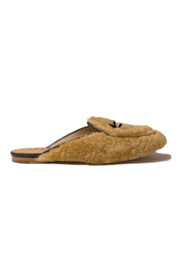 House of Zalo Footwear Bow Mule Shearling Tan