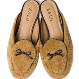 House of Zalo Footwear Bow Mule Shearling Tan