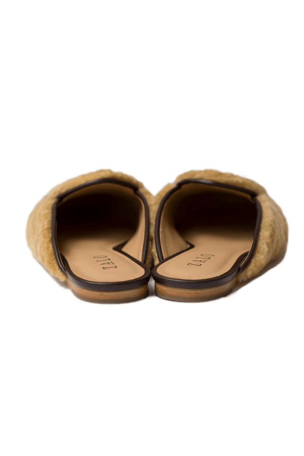 House of Zalo Footwear Bow Mule Shearling Tan