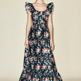 Louise New York Camille Dress in Black Floral Brocade