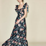 Louise New York Camille Dress in Black Floral Brocade