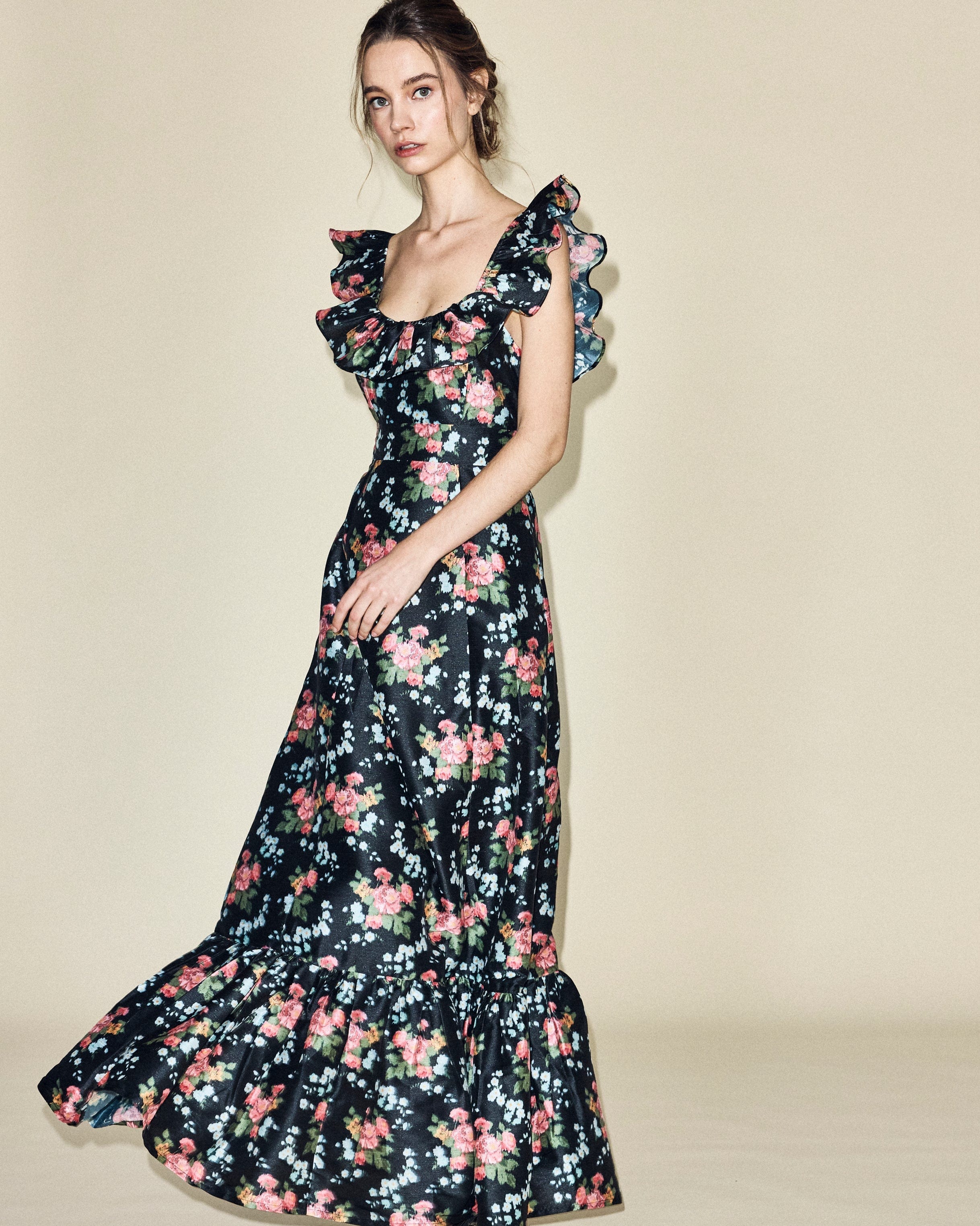 Louise New York Camille Dress in Black Floral Brocade