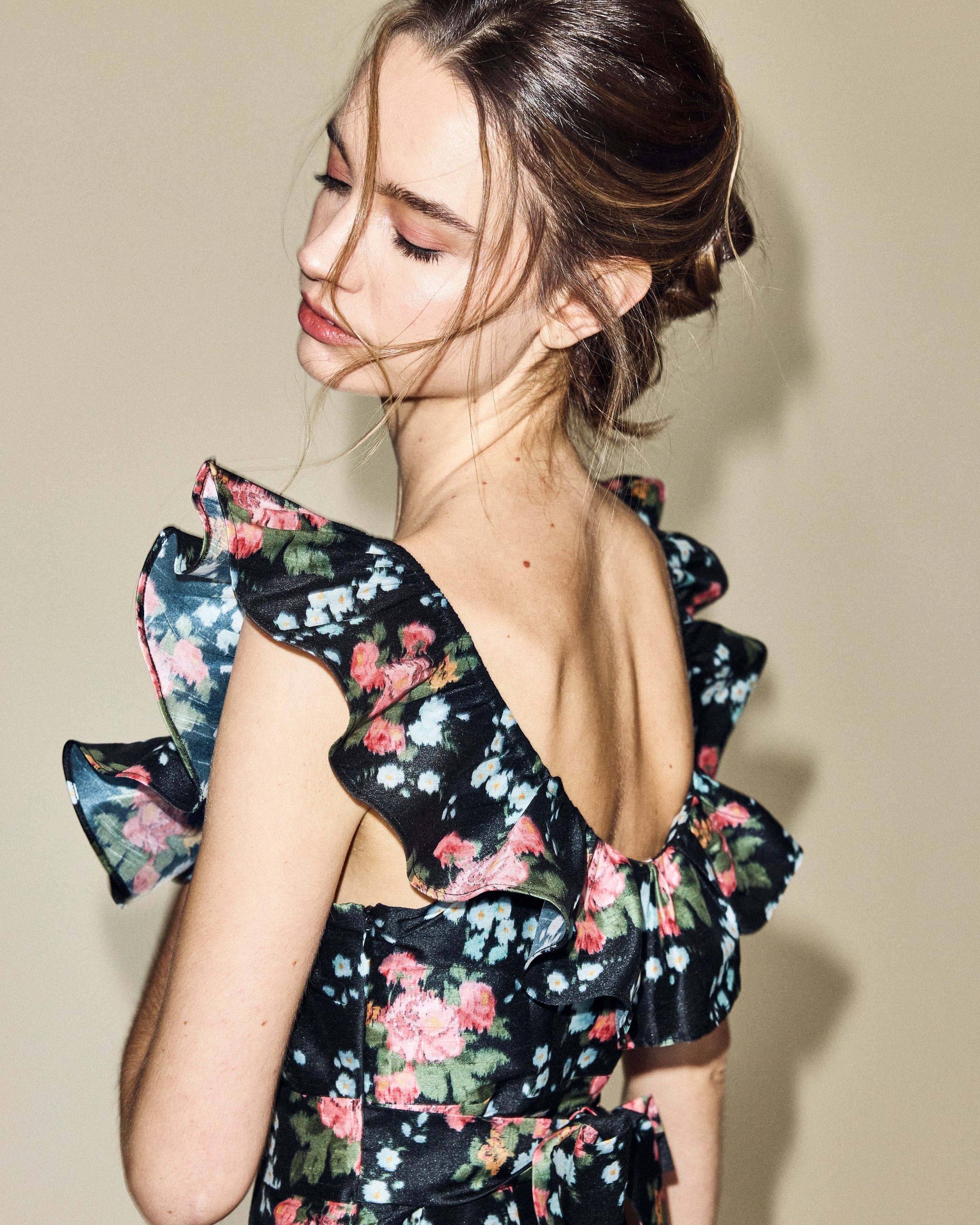 Louise New York Camille Dress in Black Floral Brocade