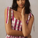 Louise New York Marie Dress in Wine Gingham