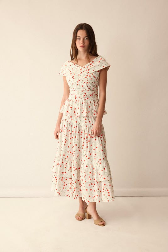 Loulou La Dune Dress XS / Red and Green Floral Lily Set in Red
