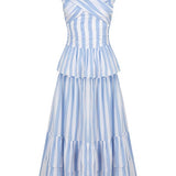 Loulou La Dune Dress Lily Set in Striped Blue