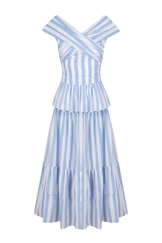 Loulou La Dune Dress Lily Set in Striped Blue