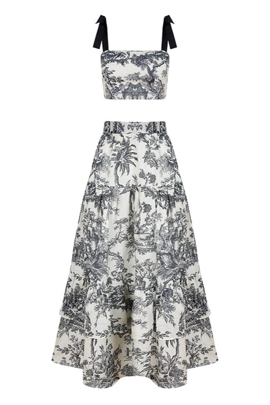 Loulou La Dune Dress Mia Set in Black Toile de Jouy