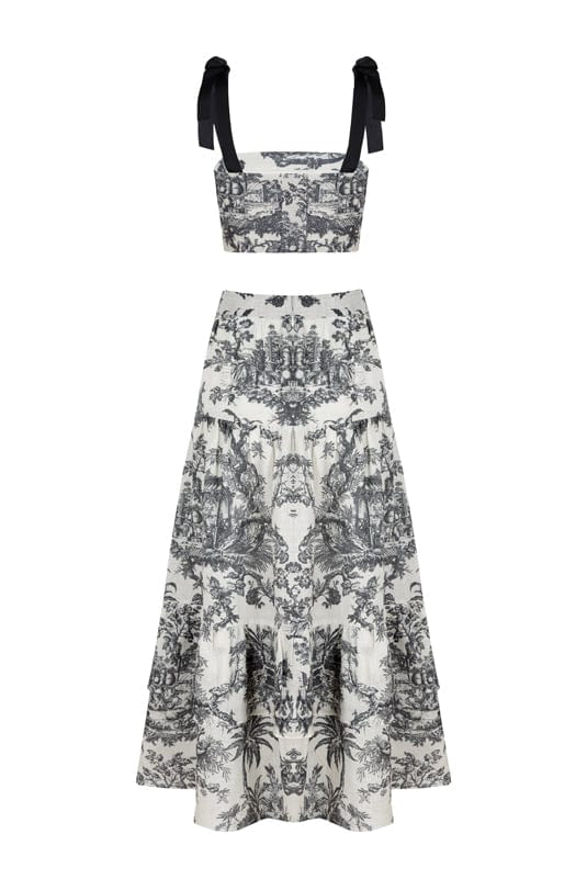 Loulou La Dune Dress Mia Set in Black Toile de Jouy