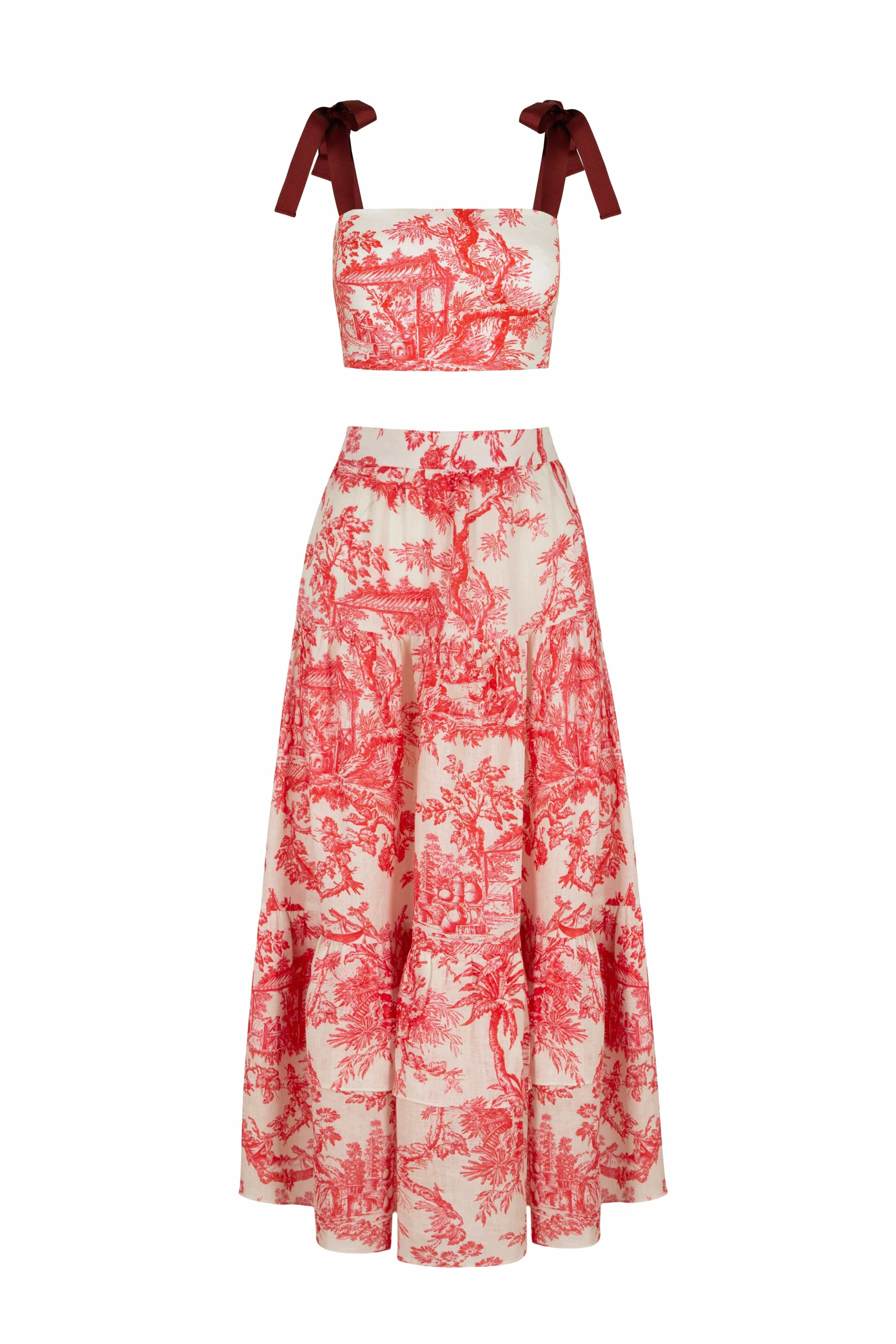 Loulou La Dune Dress Mia Set in Cherry Red Toile de Jouy