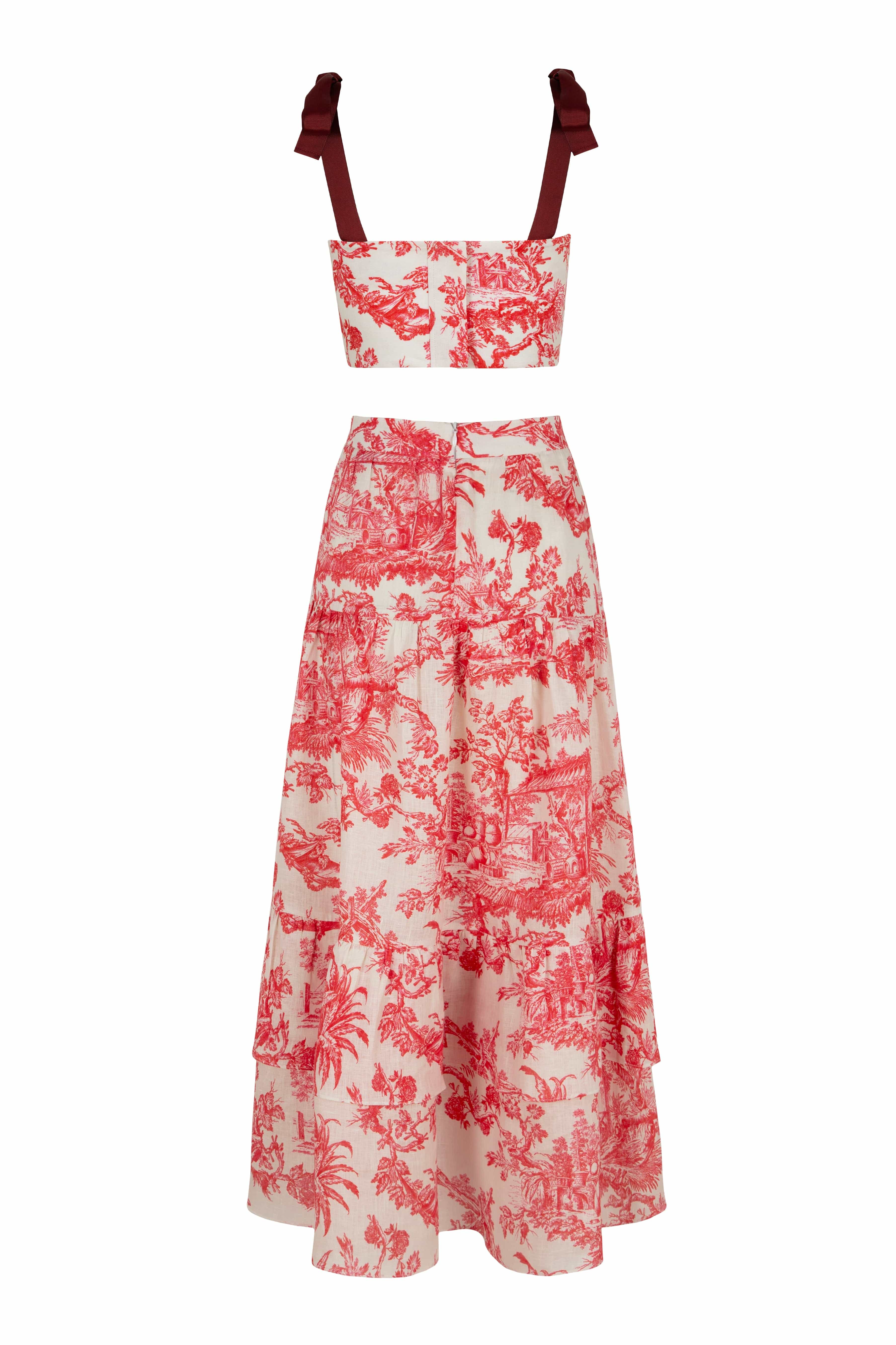 Loulou La Dune Dress Mia Set in Cherry Red Toile de Jouy
