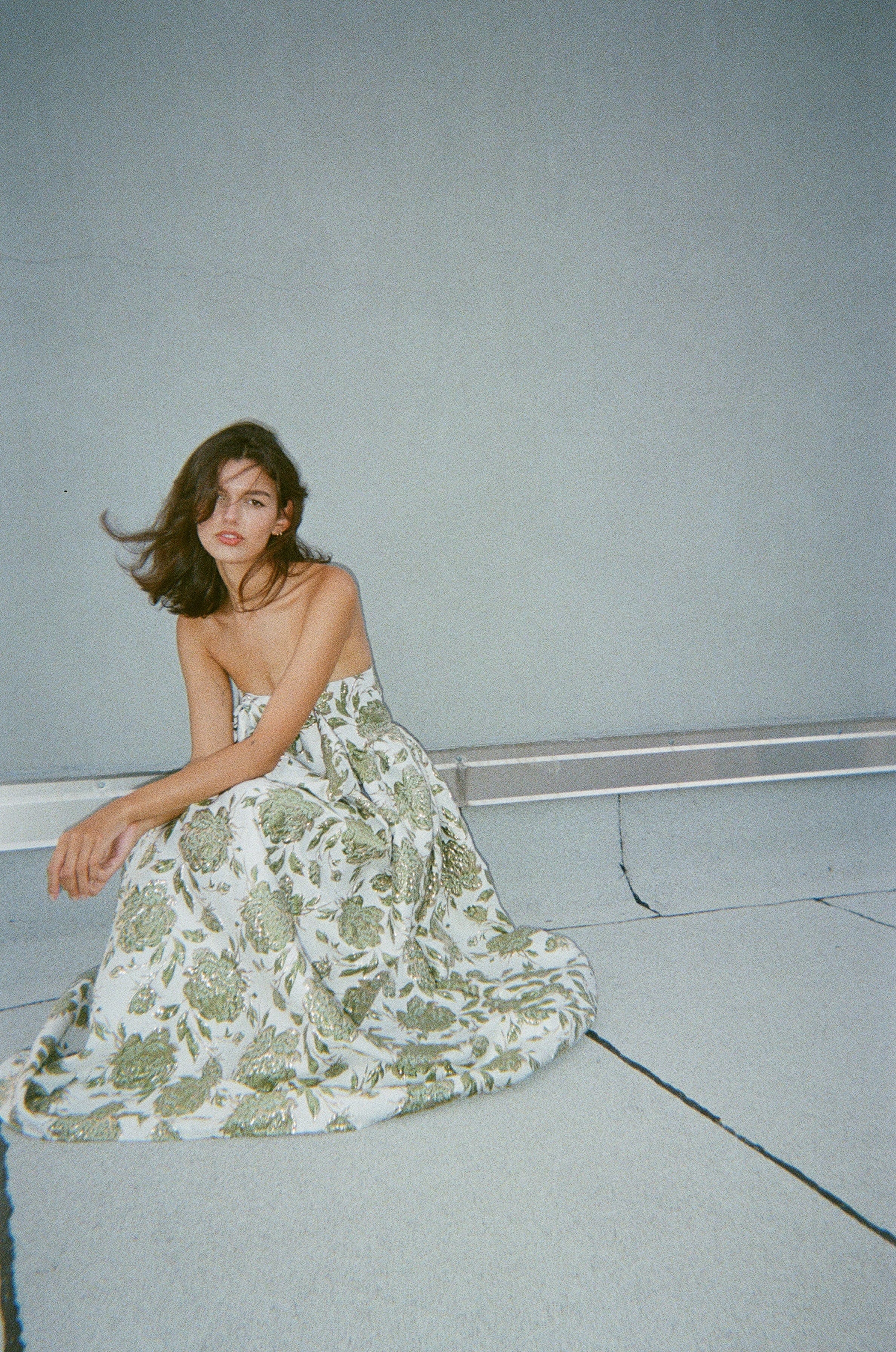 Madeline Marie Dress Bow Gown in Emerald Brocade