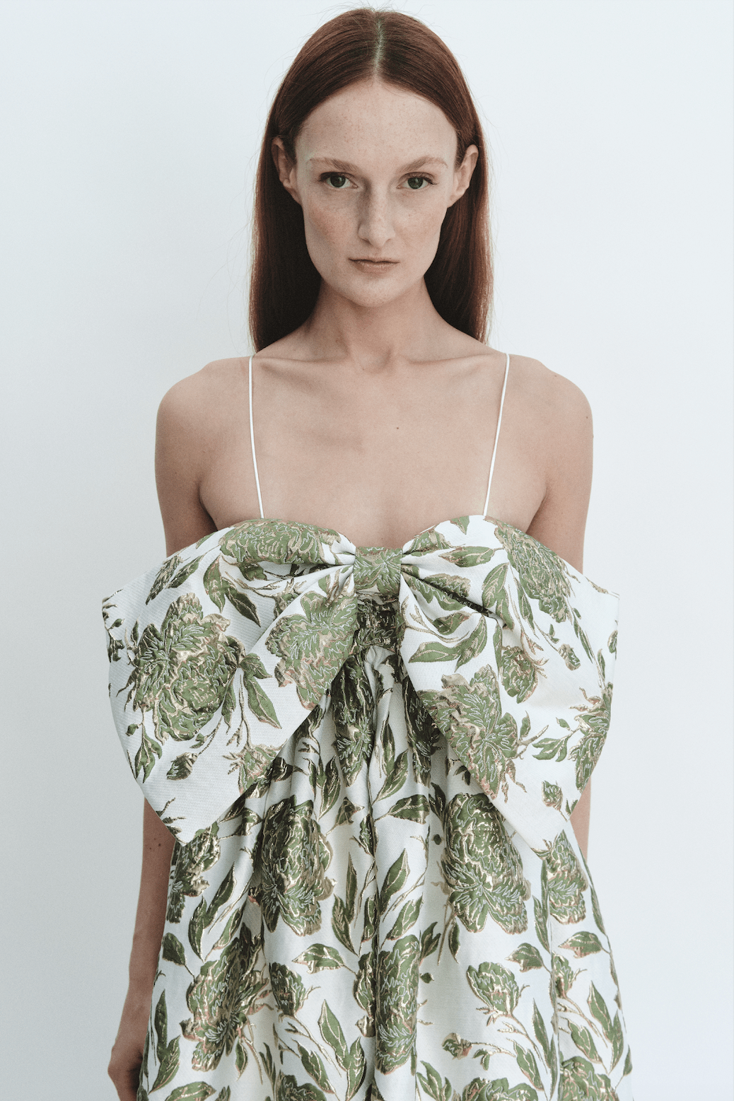 Madeline Marie Dress Bow Gown in Emerald Brocade