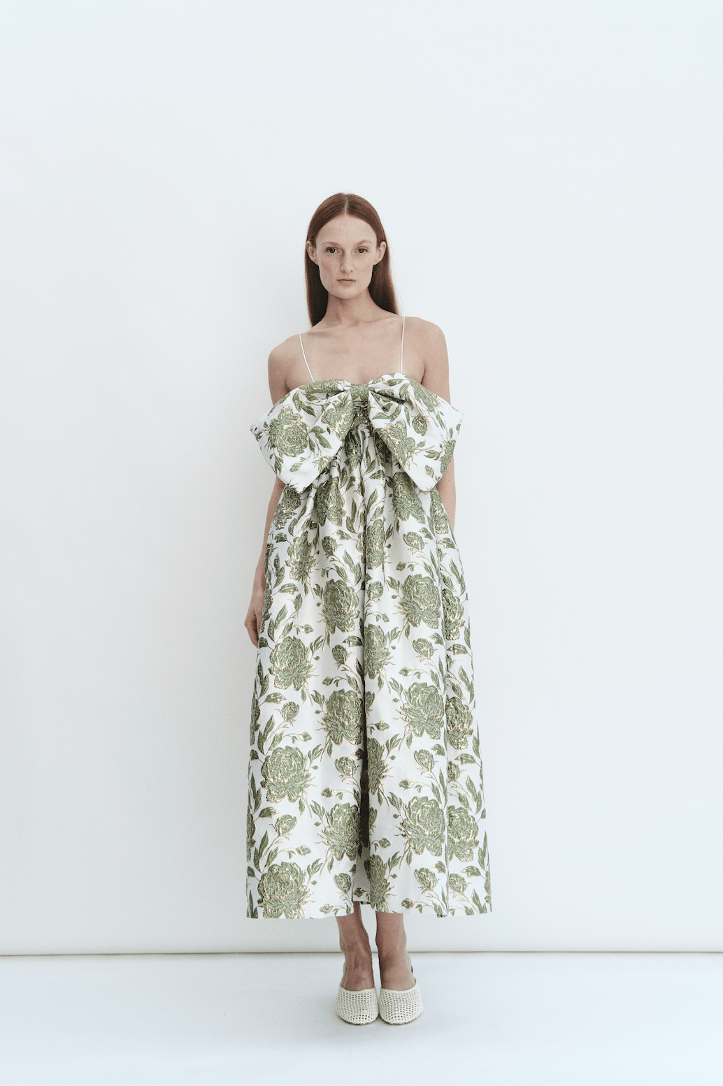 Madeline Marie Dress Bow Gown in Emerald Brocade