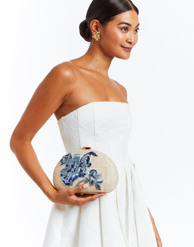 MESTIZA NEW YORK Handbags OS / Porcelain Blue/Natural Rafé x Mestiza Dome Straw Clutch Bag