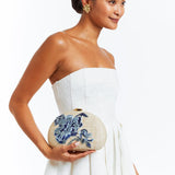 MESTIZA NEW YORK Handbags OS / Porcelain Blue/Natural Rafé x Mestiza Dome Straw Clutch Bag