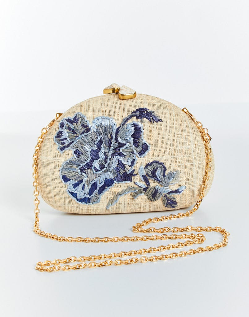 MESTIZA NEW YORK Handbags OS / Porcelain Blue/Natural Rafé x Mestiza Dome Straw Clutch Bag