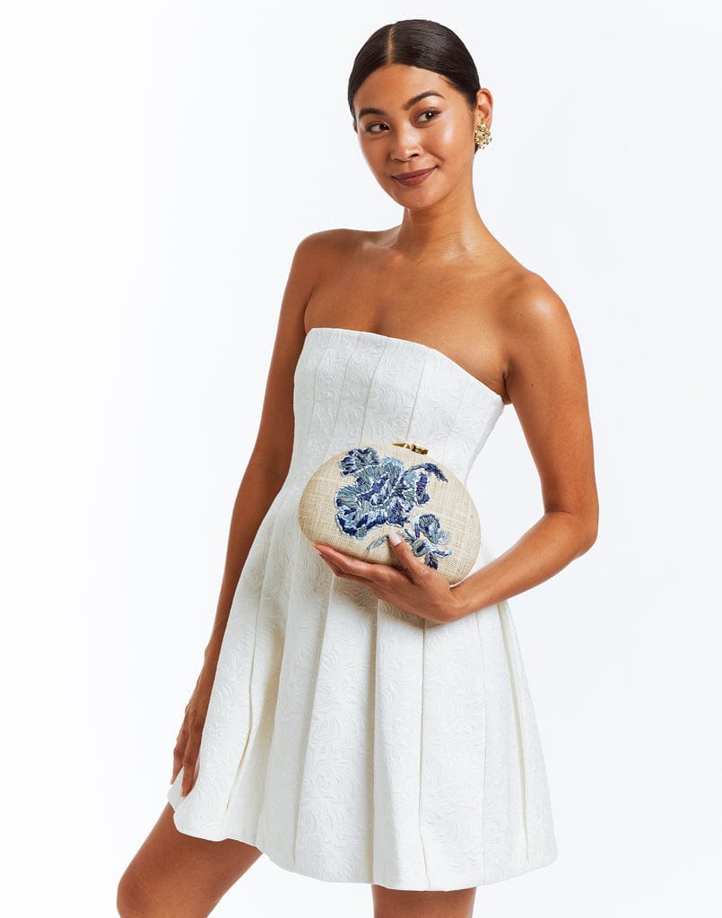 MESTIZA NEW YORK Handbags OS / Porcelain Blue/Natural Rafé x Mestiza Dome Straw Clutch Bag