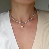 Modern Gem Co 16 inches - Preorder (Ships March 26th) Iris Emerald Bezel Necklace - White Sapphire