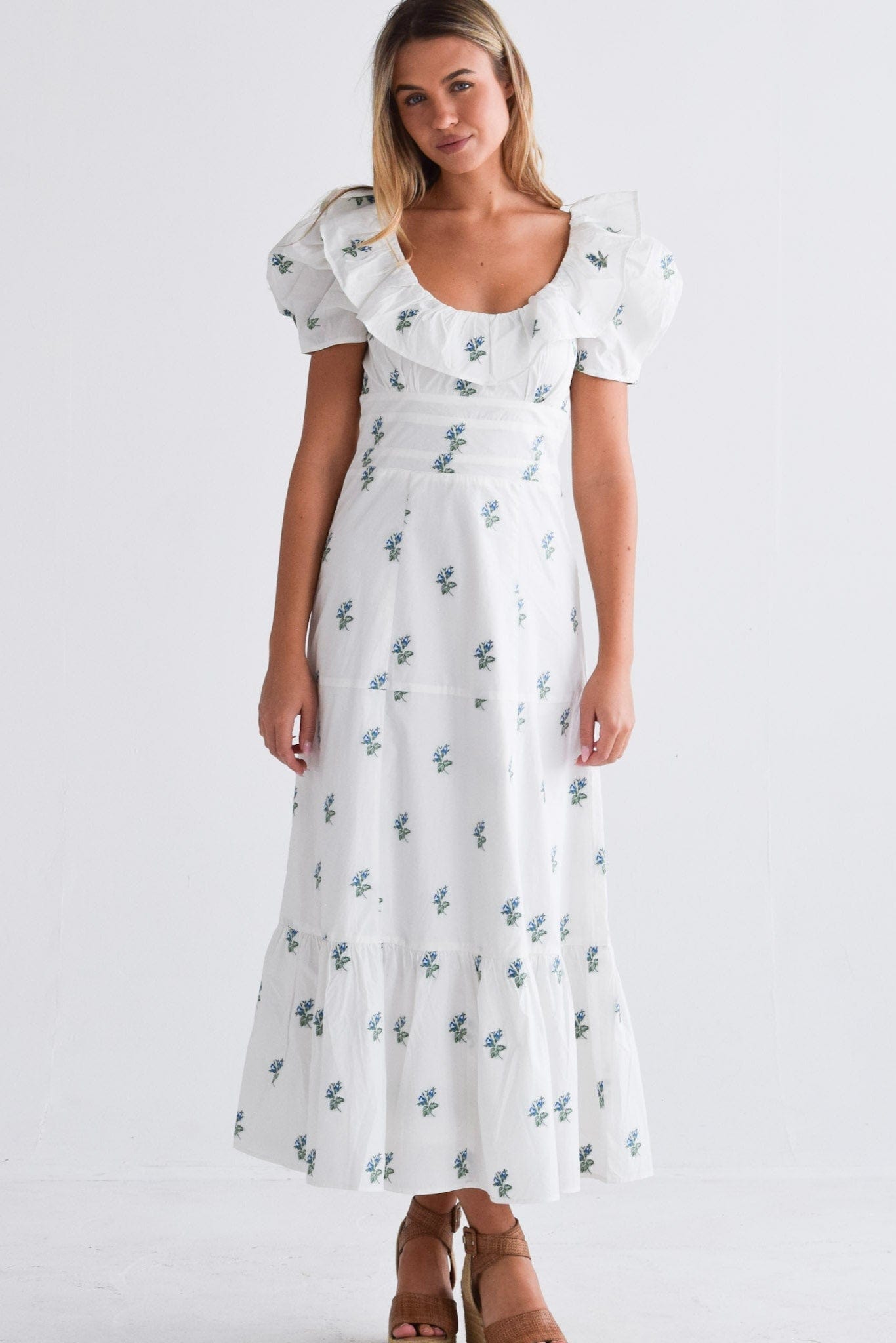 Never A Wallflower Dress XS / Blue Green Floral Jacquard Chloe Maxi Dress Blue Green Floral Jacquard