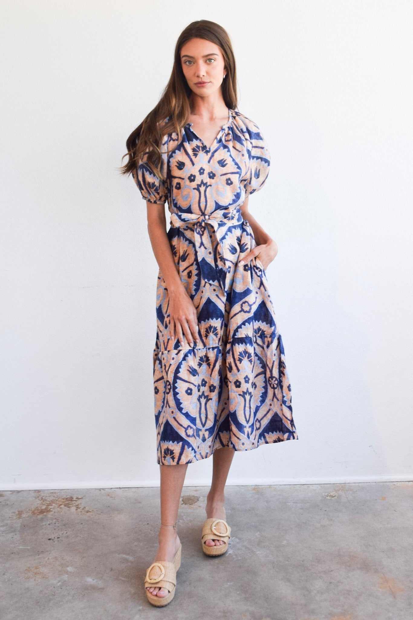 Never A Wallflower dress XS / Marakesh Medallion Ruffle Gathered V-Neck Dress Marakesh Medallion
