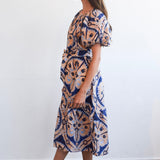 Never A Wallflower dress Ruffle Gathered V-Neck Dress Marakesh Medallion