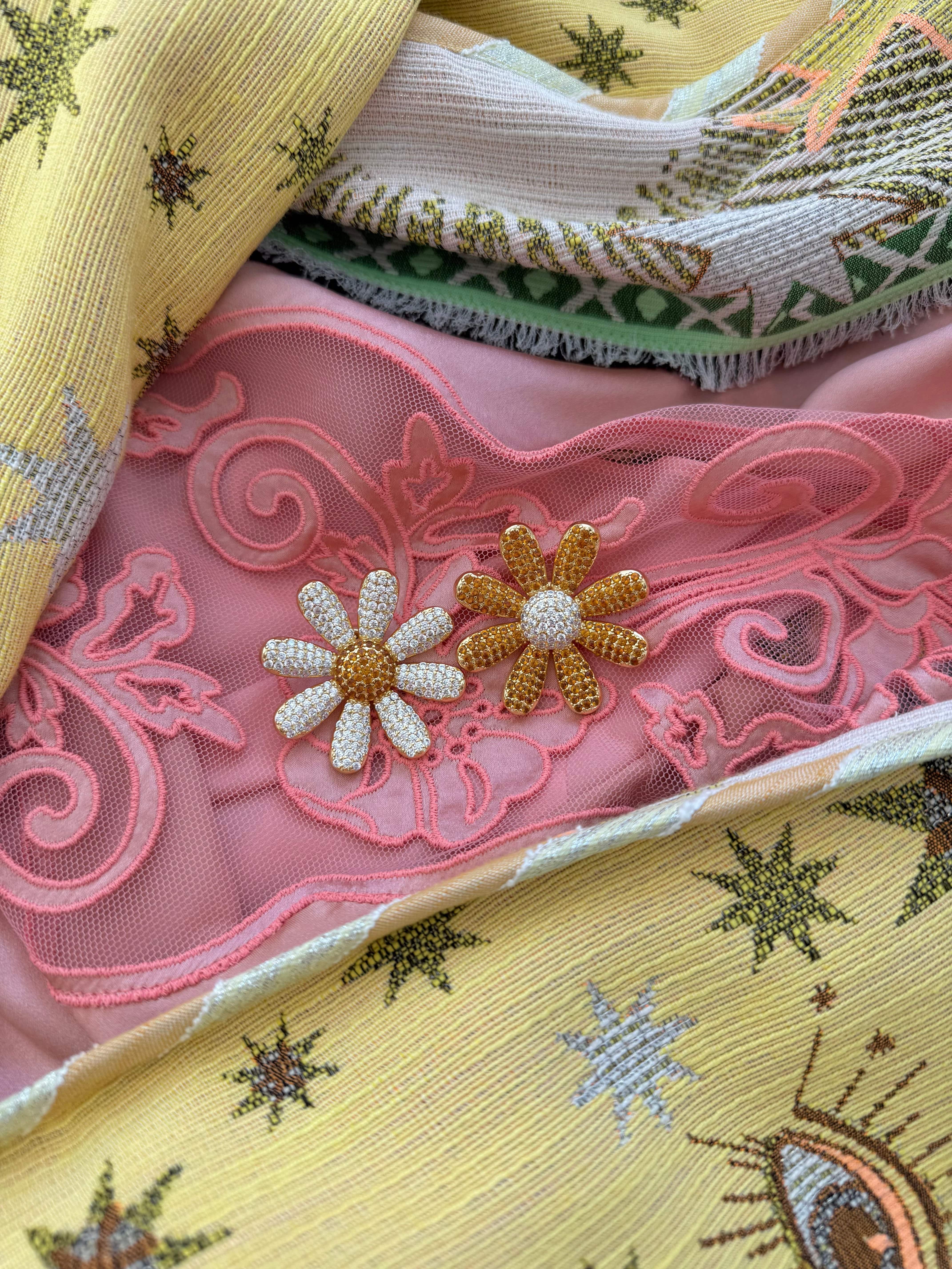 Nicola Bathie Jewelry Earrings Canary & Blanc Mismatch Daisy Stud