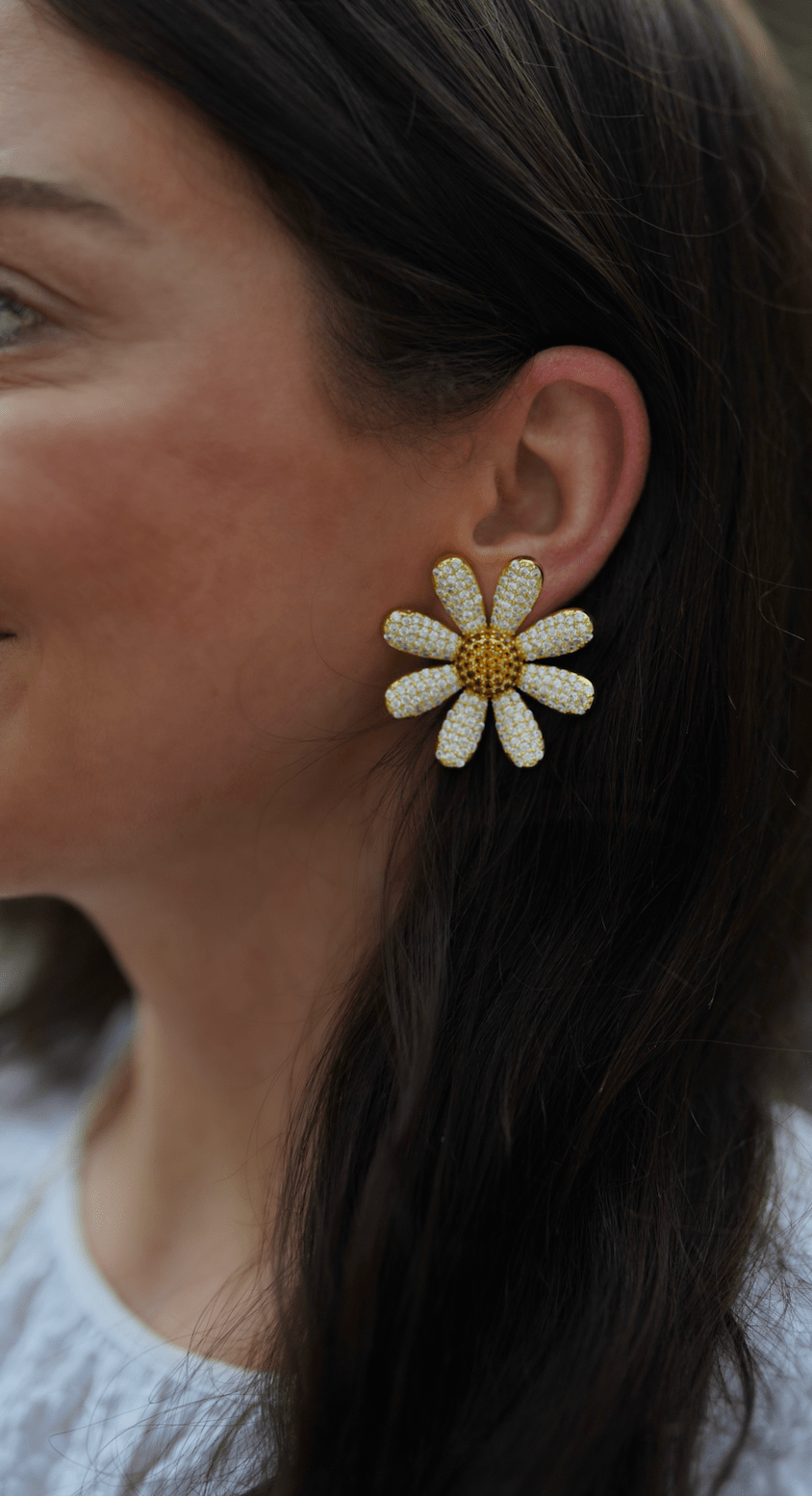 Nicola Bathie Jewelry Earrings Canary & Blanc Mismatch Daisy Stud