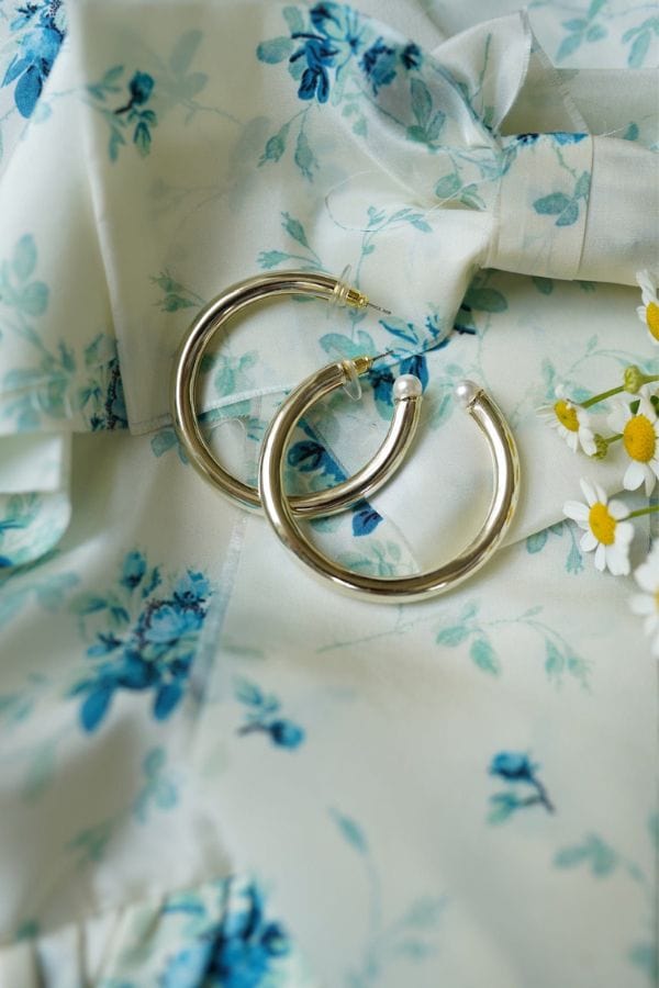 Nicola Bathie Jewelry Earrings Chunky Golden Hoops + Pearl