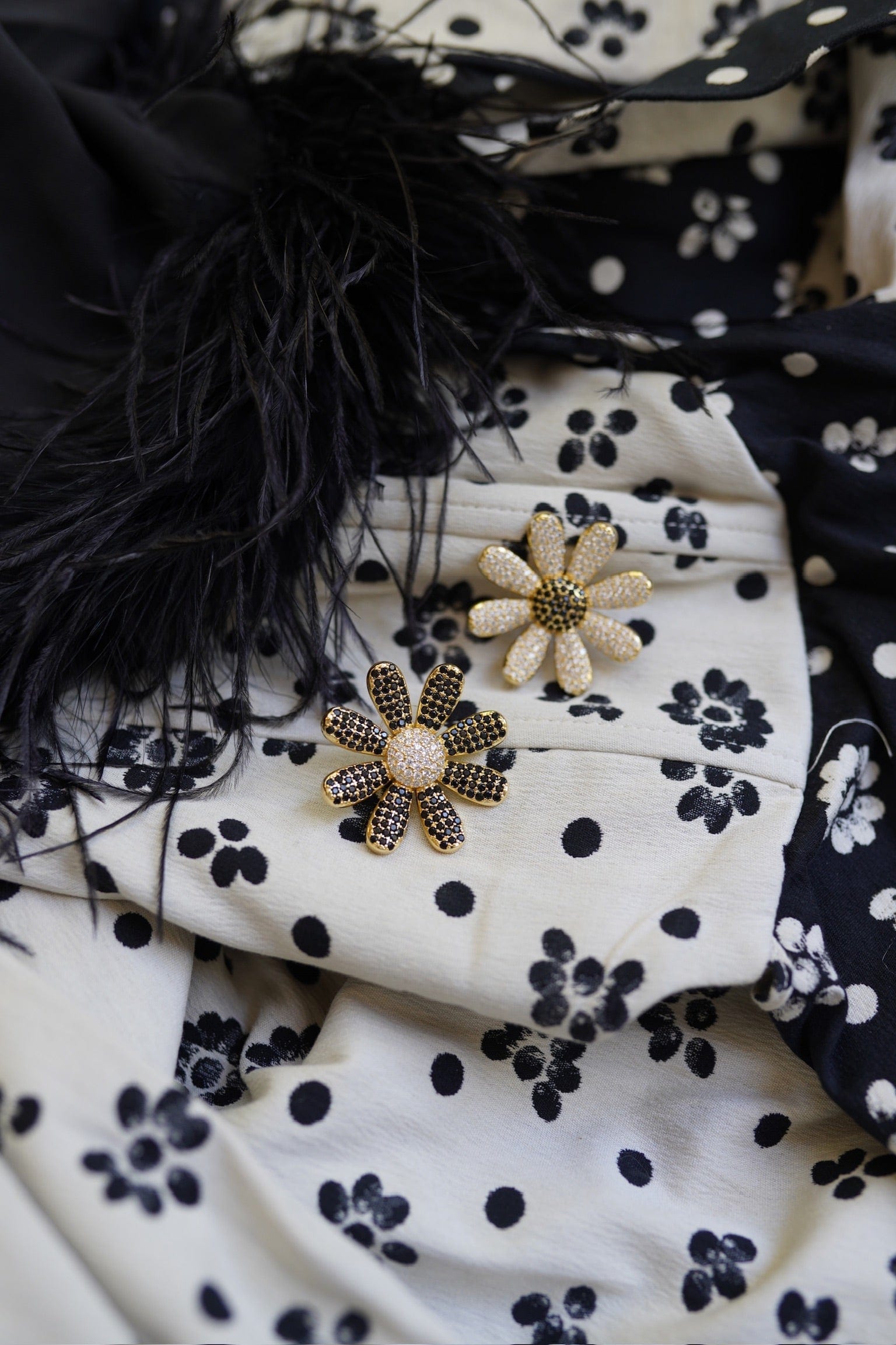Nicola Bathie Jewelry Earrings Noir & Blanc Mismatch Daisy Stud