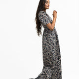 Onirik Dress Beatrice Maxi Dress with Sweetheart Neckline / Black Floral Cotton