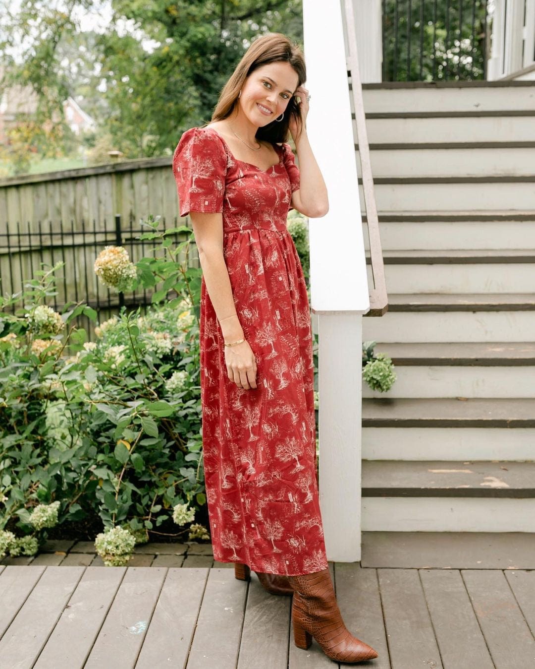 Onirik Dress Beatrice Maxi Dress with Sweetheart Neckline / Ruby Red + Alabaster Cotton Toile
