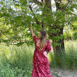 Onirik Dress Beatrice Maxi Dress with Sweetheart Neckline / Ruby Red + Alabaster Cotton Toile