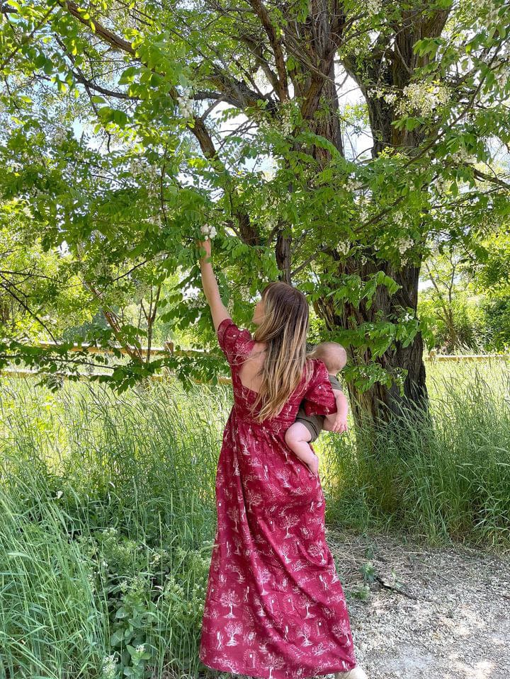 Onirik Dress Beatrice Maxi Dress with Sweetheart Neckline / Ruby Red + Alabaster Cotton Toile
