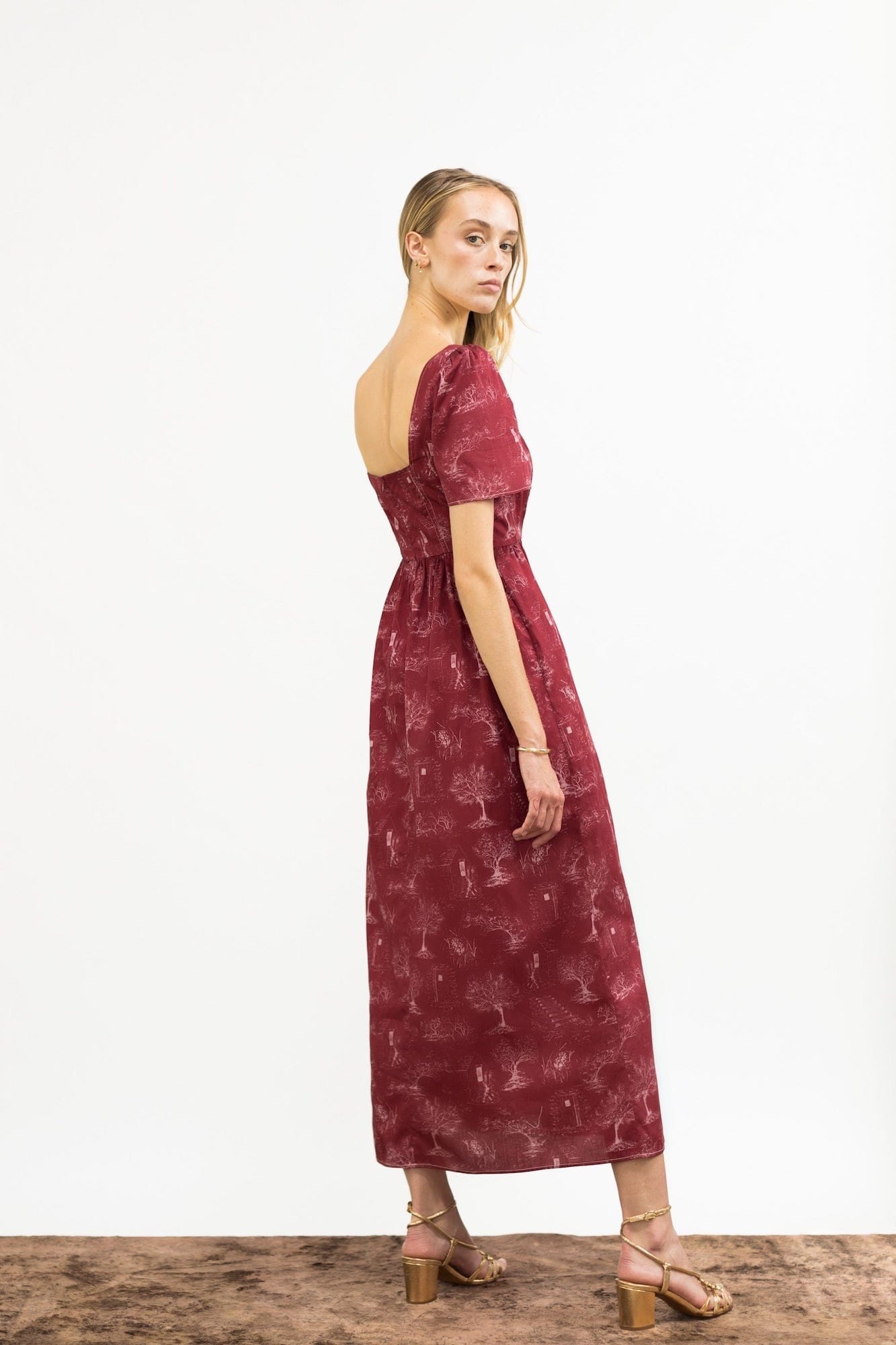 Onirik Dress Beatrice Maxi Dress with Sweetheart Neckline / Ruby Red + Alabaster Cotton Toile