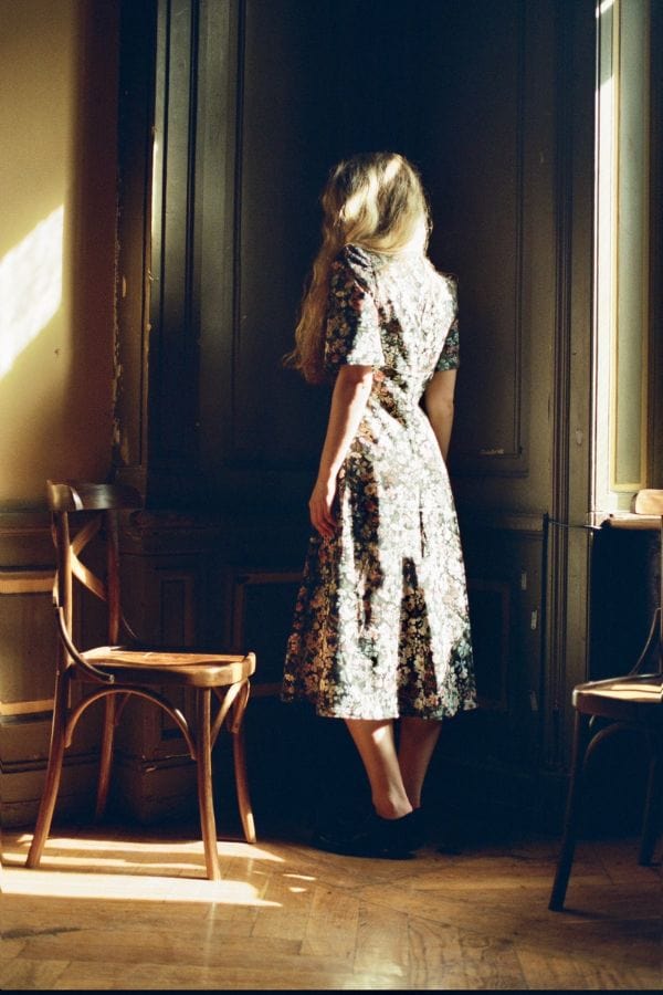 Onirik Dress Esther Dress / Black Floral Cotton