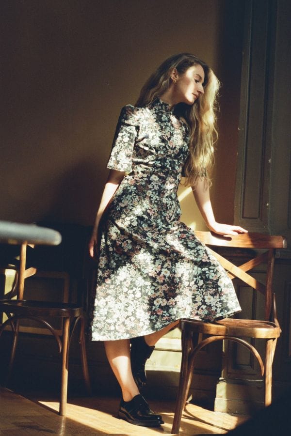 Onirik Dress Esther Dress / Black Floral Cotton