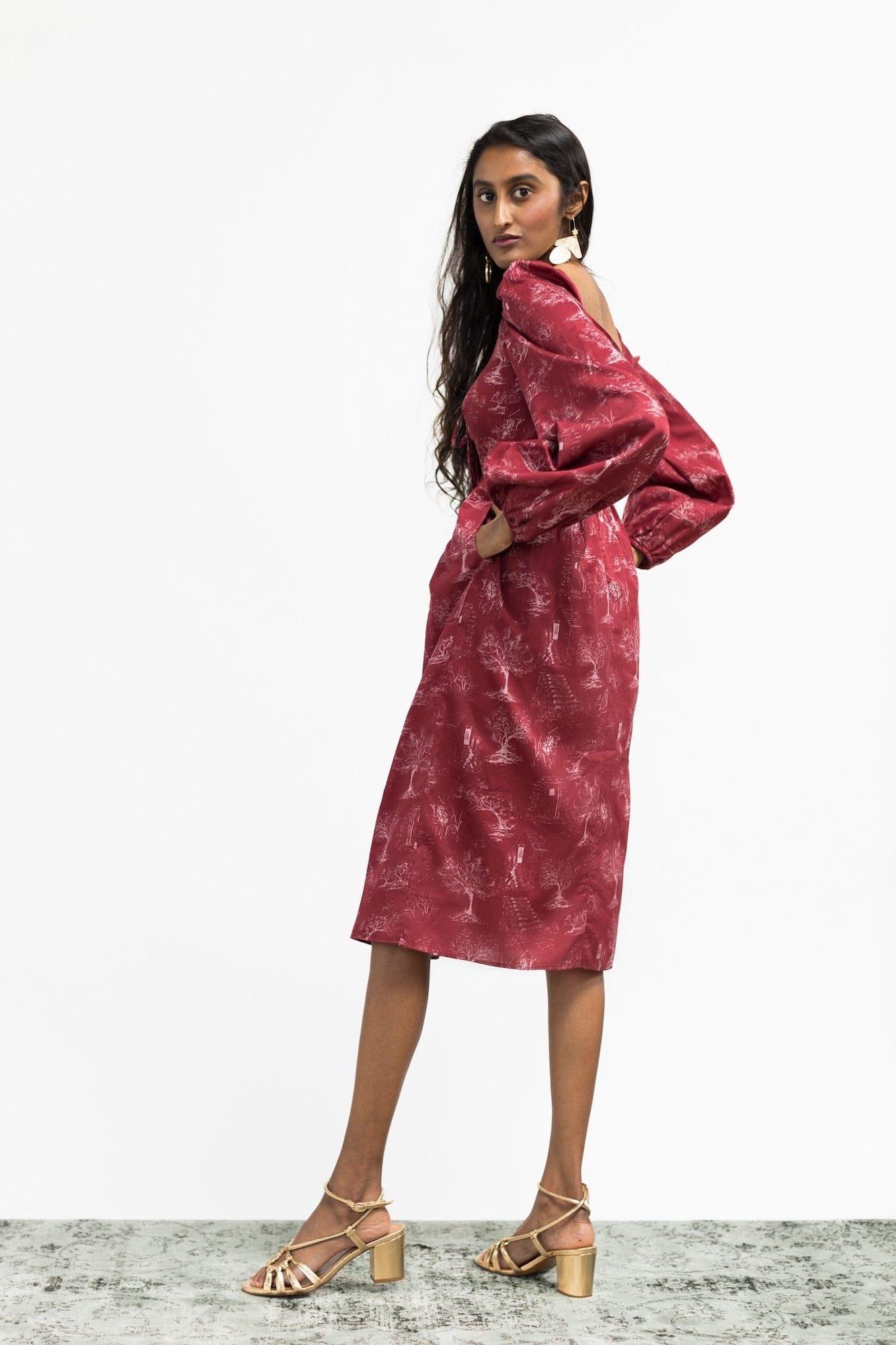 Onirik Dress Marcela Dress / Ruby Red + Alabaster Toile Cotton