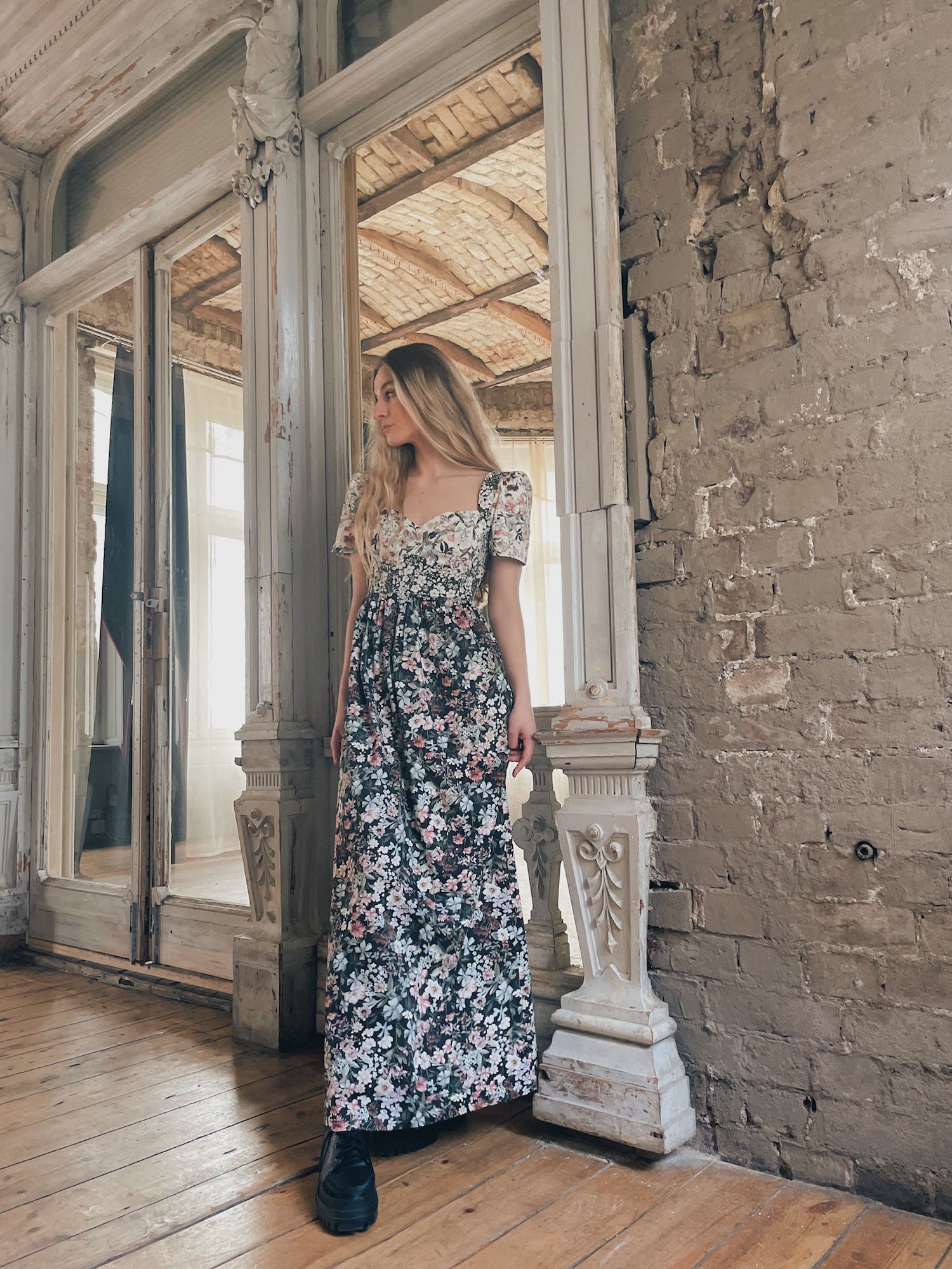 poppy maxi dress Poppy Maxi Dress / Forest Green + Vintage White Floral Cotton XS