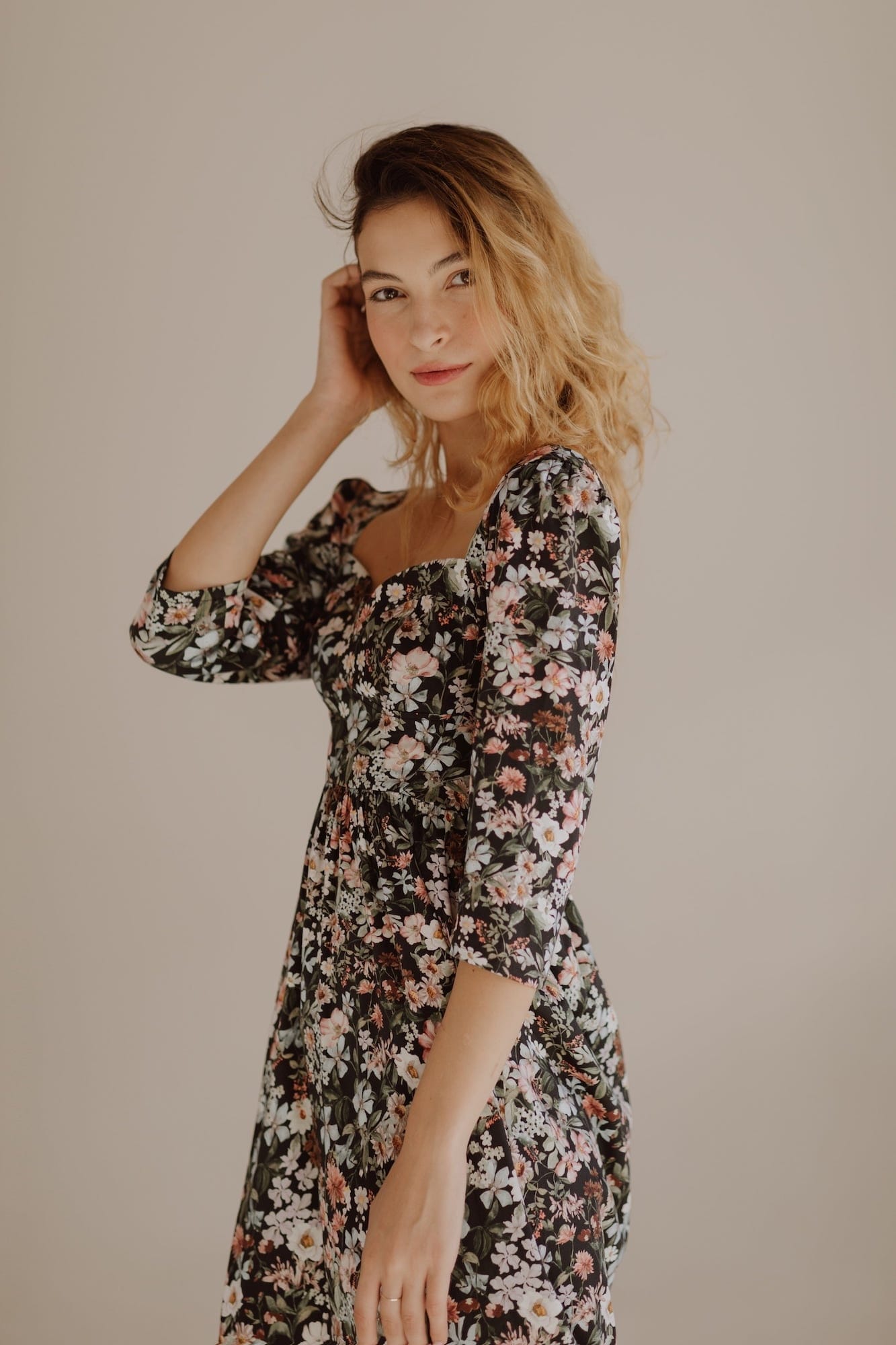 Onirik Dress Violet Dress / Black Floral Cotton