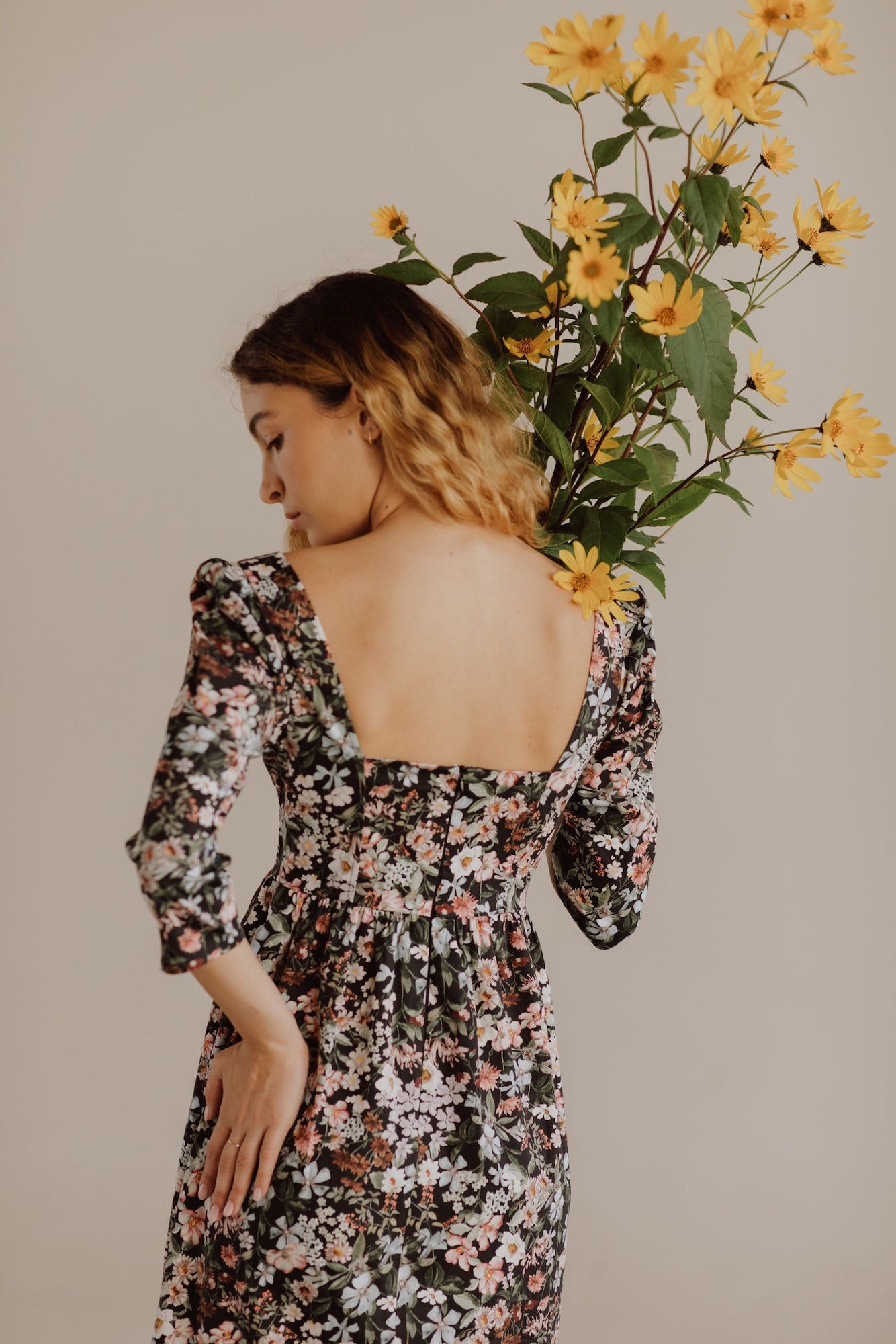 Onirik Dress Violet Dress / Black Floral Cotton