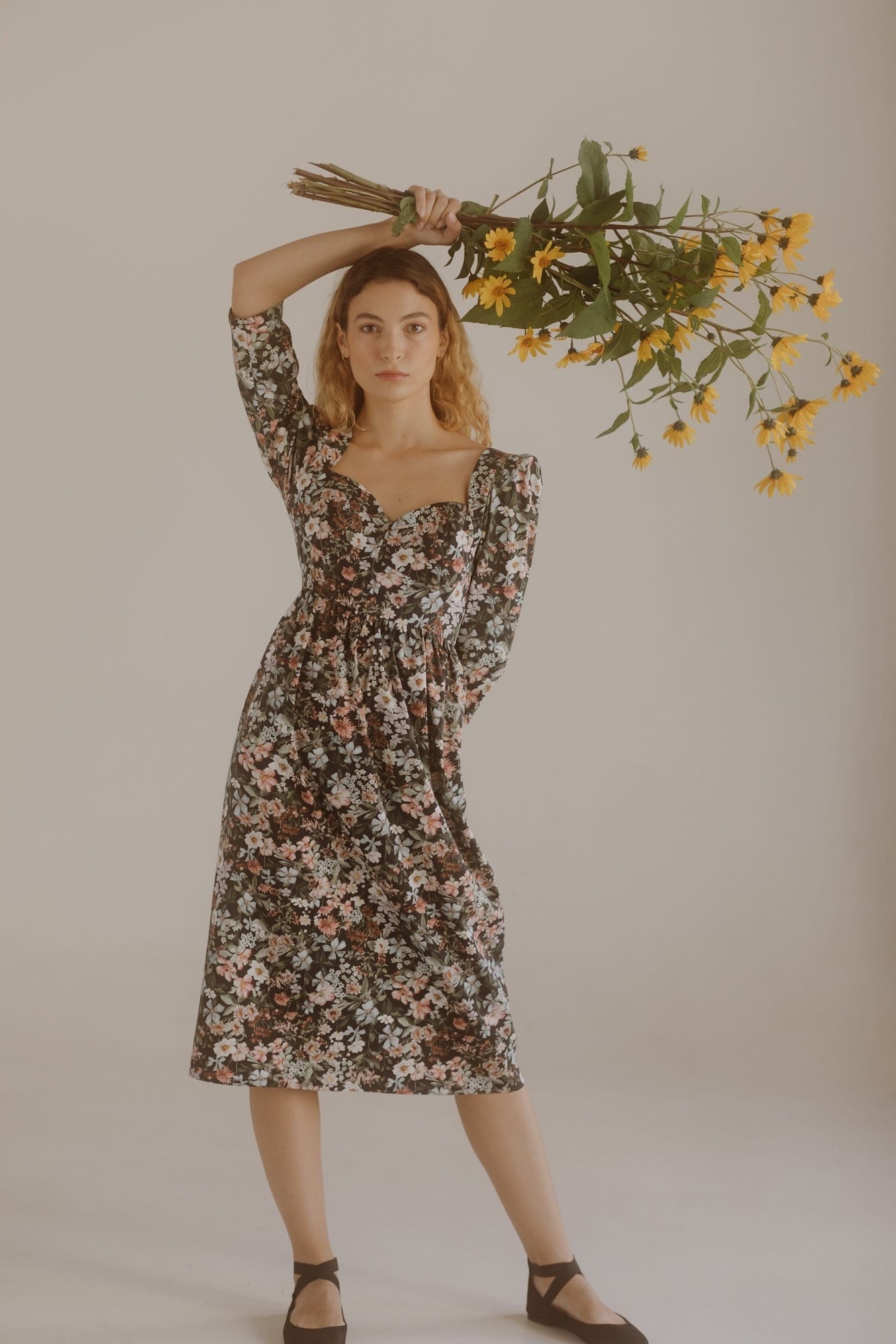 Onirik Dress Violet Dress / Black Floral Cotton