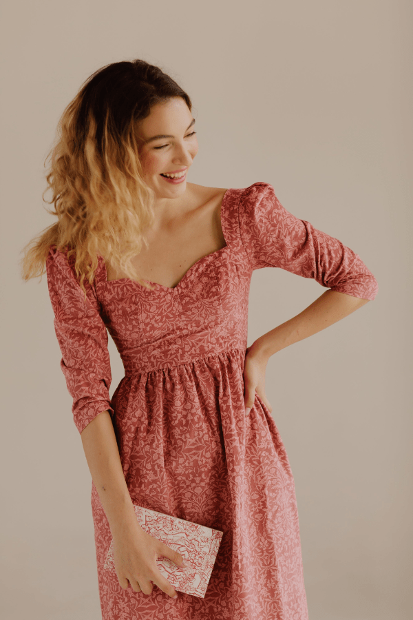 Onirik Dress Violet Dress in Baroque Rose Cotton Cord