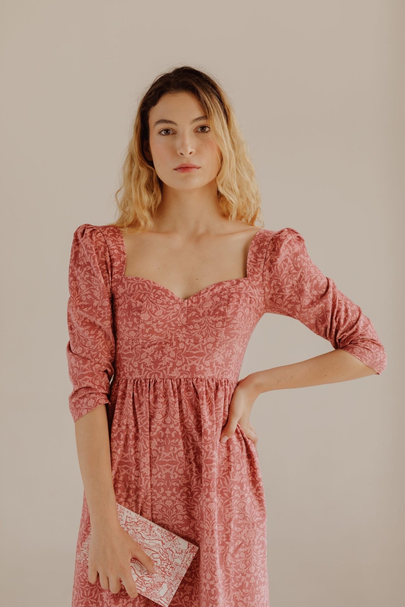 Onirik Dress Violet Dress in Baroque Rose Cotton Cord