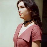 Onirik Dresses Gabi Short Dress / 100% Linen in Plum with Shell Buttons