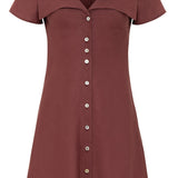 Onirik Dresses Gabi Short Dress / 100% Linen in Plum with Shell Buttons