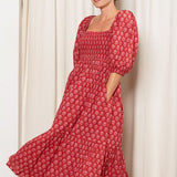 OPHELIA & INDIGO Dress Elsie Dress Red and Pink Hydrangea