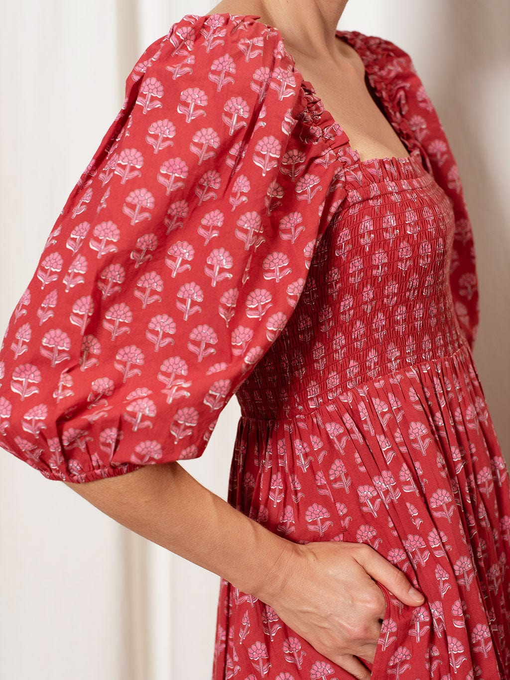 OPHELIA & INDIGO Dress Elsie Dress Red and Pink Hydrangea