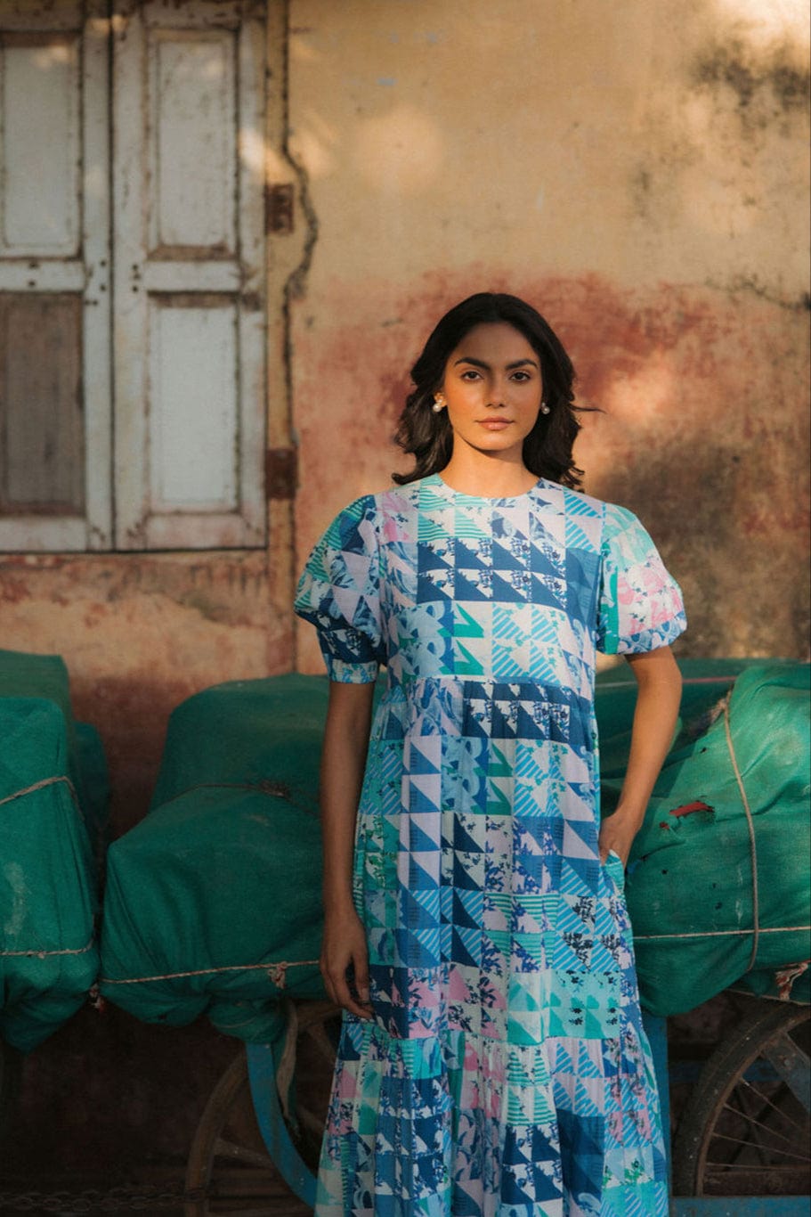 OPHELIA & INDIGO Dress Lara Dress Blue & Green Geo