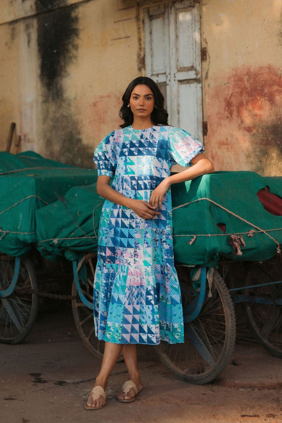 OPHELIA & INDIGO Dress Lara Dress Blue & Green Geo